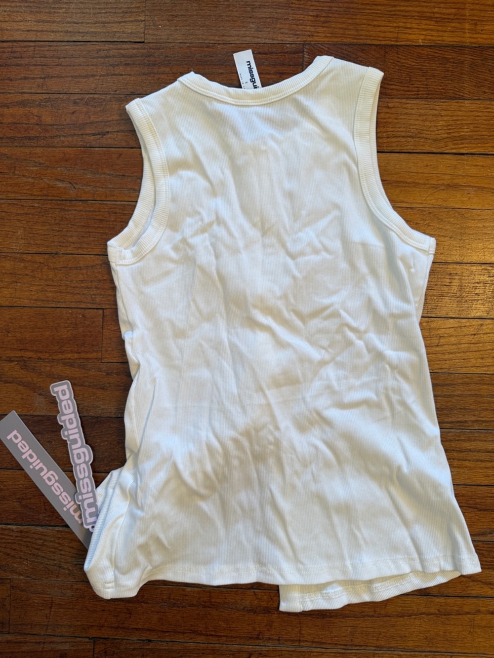 Missguided White Ribbed Button-Front Tank - Picture 2 of 2